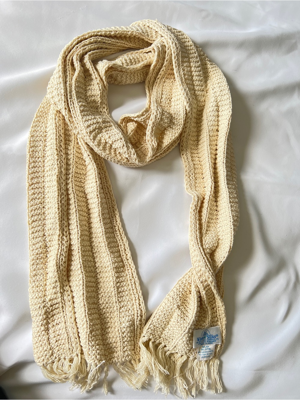 WinterSilks Cream Knit Fringe Scarf
